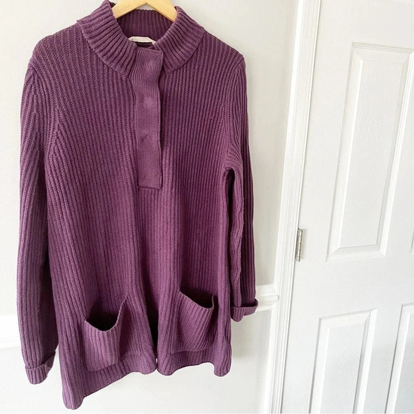 Soft Surroundings Tunic Sweater Purple Pull Over Knitted Henley Pockets Size L - Picture 4 of 9